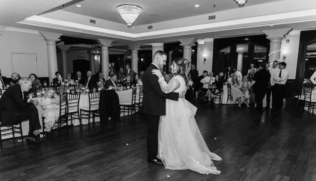 The newlyweds take the dance floor for their first dance. Onlookers gaze at the happy couple with smiles on their faces.
#ChelseyMichelleCoPhotography #Arizonaweddingphotographer #Gilbertphotographer #GilbertLDSwedding #TemplePhotographer
